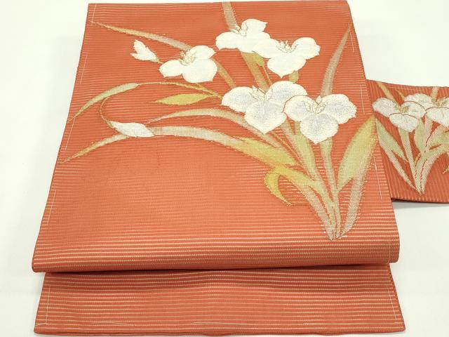 平和屋着物*夏物 九寸名古屋帯 杜若 金銀糸 正絹 逸品 未使用 CABH5613rv