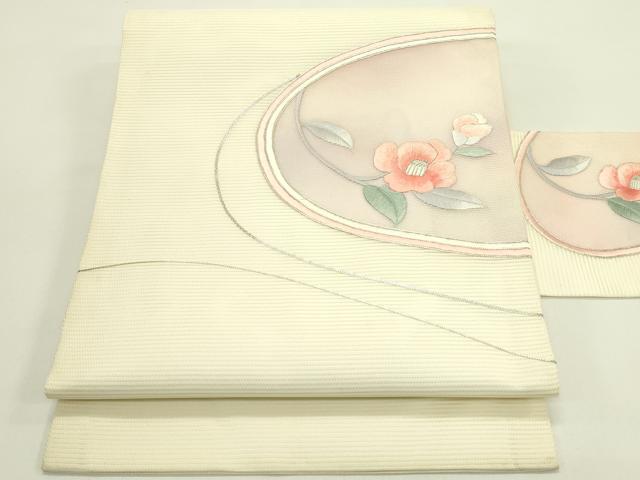 平和屋着物*夏物 九寸名古屋帯 総刺繍 駒刺繍 枝椿 銀糸 正絹 逸品 CABH5648rv