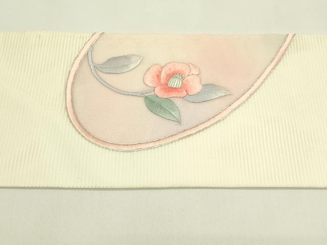 平和屋着物*夏物 九寸名古屋帯 総刺繍 駒刺繍 枝椿 銀糸 正絹 逸品 CABH5648rv