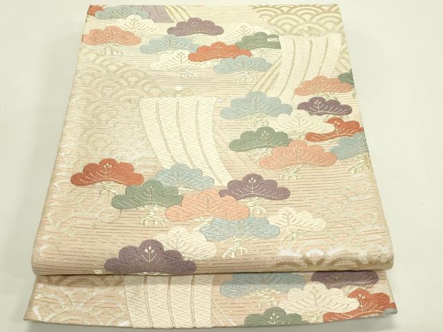 平和屋着物*夏物 六通柄袋帯 唐織 帆掛け船 松 金糸 正絹 逸品 CABH5659rv