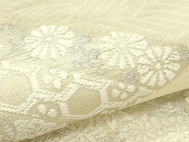 平和屋着物*夏物 六通柄袋帯 唐織 吉祥花文 銀糸 正絹 逸品 CABH5677rv