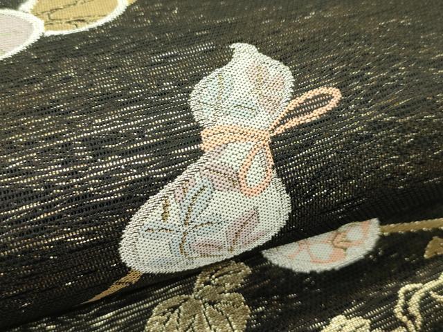 平和屋着物*夏物 六通柄袋帯 瓢箪 黒地 金糸 大丸扱い 正絹 逸品 CABH5682rv