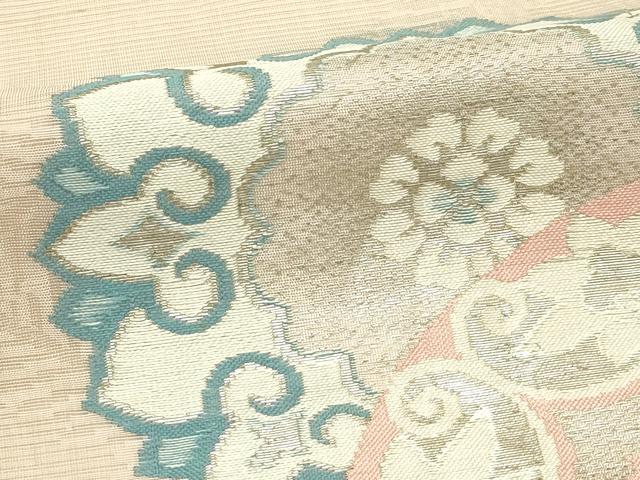 平和屋着物*夏物 アンティーク 大正ロマン 丸帯 正倉院花文 銀糸 正絹 逸品 CABH5684rv