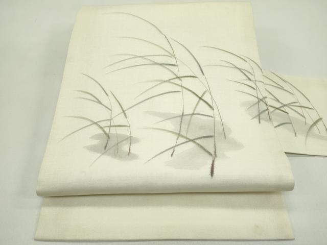 平和屋着物*夏物 九寸名古屋帯 手描き 草木文 正絹 逸品 CABH5687rv