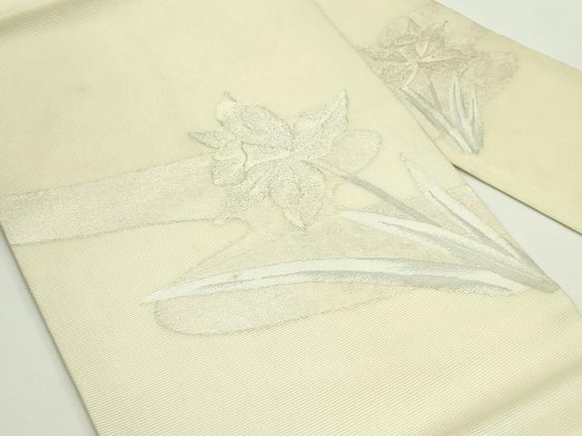 平和屋着物*夏物 九寸名古屋帯 草花文 銀糸 正絹 逸品 CABH5688rv