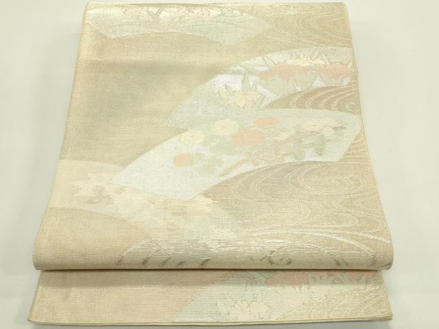 平和屋着物*夏物 六通柄袋帯 地紙流水秋草文 銀糸 正絹 逸品 CABH5697rv