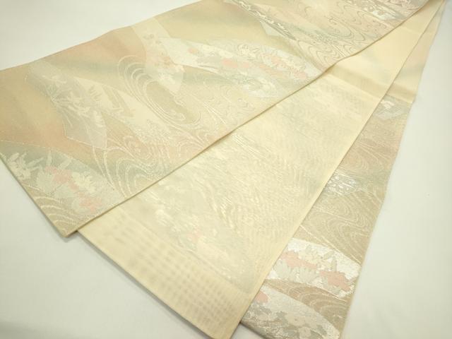 平和屋着物*夏物 六通柄袋帯 地紙流水秋草文 銀糸 正絹 逸品 CABH5697rv