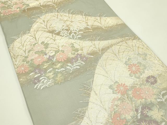 平和屋着物*夏物 六通柄袋帯 遠山秋草文 金銀糸 正絹 逸品 CABH5747rv