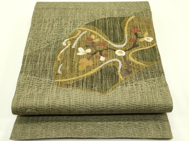 平和屋着物*夏物 太鼓柄袋帯 すくい織 草花文 金糸 正絹 逸品 CABH5755rv