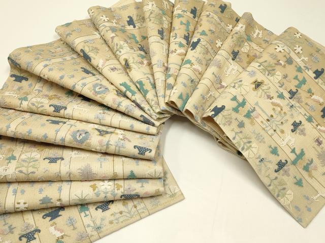 平和屋着物*夏物 袋帯 中国三大刺繍 総相良刺繍 動物陶器花文 金糸 正絹 逸品 CABH5767rv