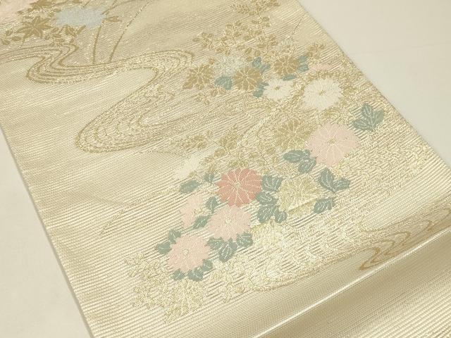 平和屋着物*夏物 六通柄袋帯 流水菊楓文 金糸 正絹 逸品 CABH5768rv