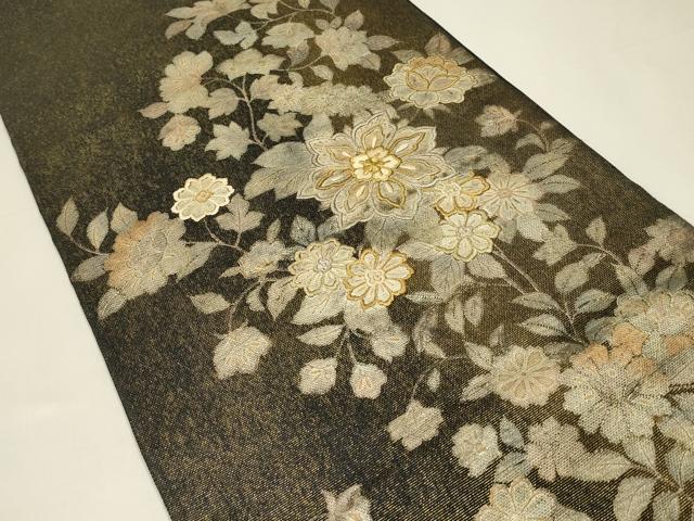 平和屋着物*夏物 六通柄袋帯 刺繍 草花文 金銀彩 正絹 逸品 CABH5789rv