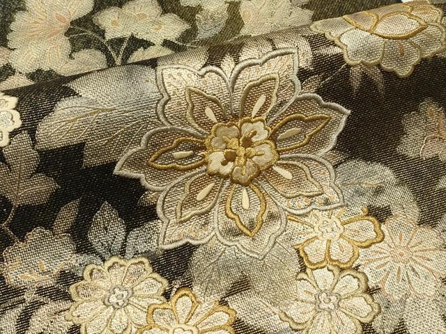 平和屋着物*夏物 六通柄袋帯 刺繍 草花文 金銀彩 正絹 逸品 CABH5789rv