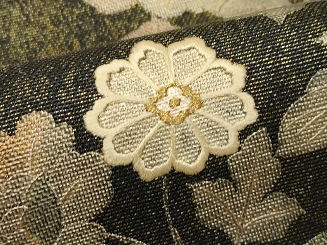 平和屋着物*夏物 六通柄袋帯 刺繍 草花文 金銀彩 正絹 逸品 CABH5789rv