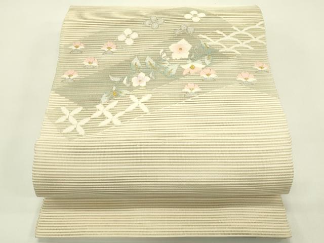 平和屋着物*夏物 八寸名古屋帯 絽綴れ 草花文 金銀糸 正絹 逸品 CABH5798rv