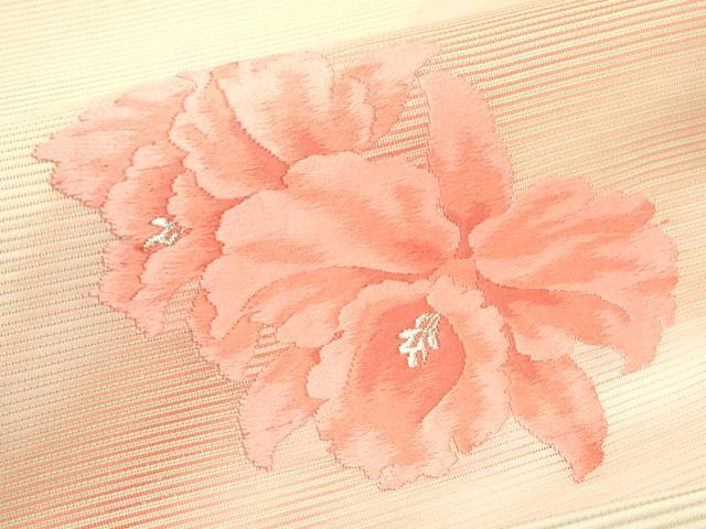 平和屋着物*夏物 九寸開き名古屋帯 唐織 牡丹 銀糸 正絹 逸品 未使用 CABH5811rv