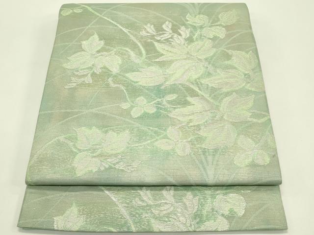平和屋着物*夏物 九寸開き名古屋帯 草花文 銀糸 正絹 逸品 CABH5812rv