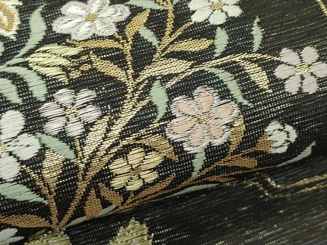 平和屋着物*夏物 六通柄袋帯 唐織 陶器花文 黒地 金銀糸 正絹 逸品 CABH5816rv