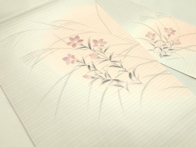 平和屋着物*夏物 絽塩瀬 九寸名古屋帯 手描き 草花文 銀彩 正絹 逸品 未使用 CABH5833rv