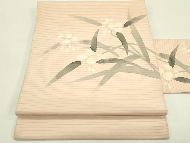 平和屋着物*夏物 絽塩瀬 九寸名古屋帯 手描き 草花文 正絹 逸品 CABH5834rv