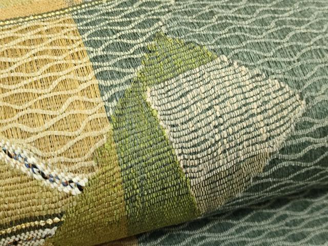 平和屋着物*夏物 八寸名古屋帯 すくい織 幾何学文様 金糸 正絹 逸品 未使用 CABH5840rv