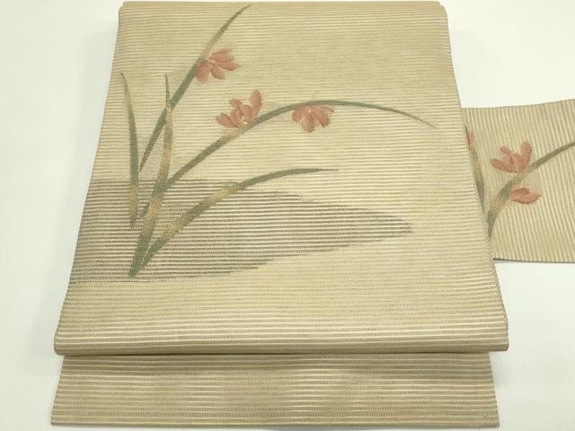 平和屋着物*夏物 九寸名古屋帯 草花文 金糸 正絹 逸品 CABH5860rv