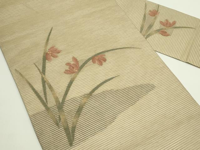 平和屋着物*夏物 九寸名古屋帯 草花文 金糸 正絹 逸品 CABH5860rv