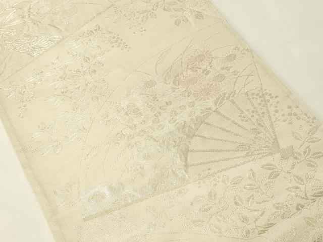 平和屋着物*夏物 六通柄袋帯 草花扇文 金糸 正絹 逸品 CABH5869rv