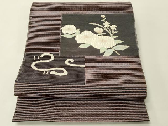 平和屋着物*夏物 八寸名古屋帯 絽綴れ 草花文 銀糸 正絹 逸品 CABH5883rv