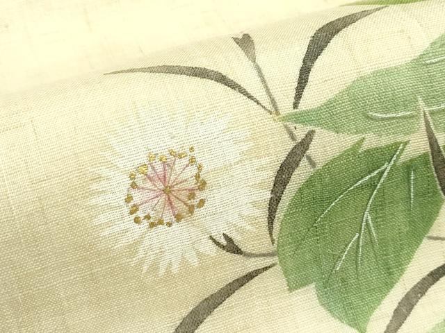 平和屋着物*夏物 九寸名古屋帯 草花文 金彩 麻 逸品 CABH5900rv