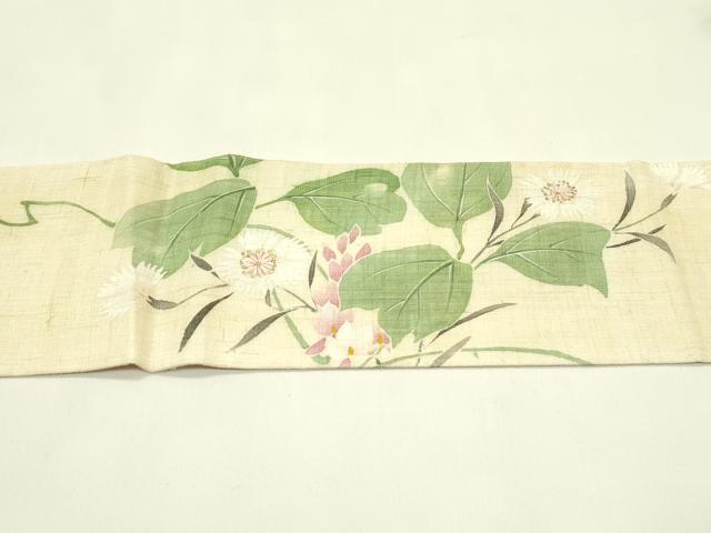 平和屋着物*夏物 九寸名古屋帯 草花文 金彩 麻 逸品 CABH5900rv