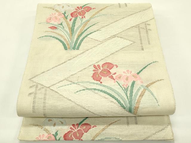 平和屋着物*夏物 八寸名古屋帯 杜若 金糸 正絹 逸品 CABH5903rv