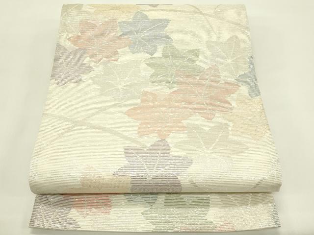 平和屋着物*夏物 六通柄袋帯 楓 銀糸 正絹 逸品 CABH5918rv
