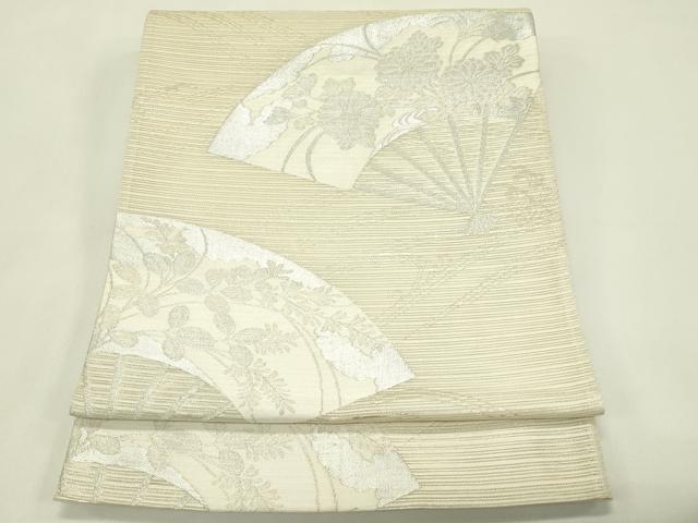 平和屋着物*夏物 六通柄袋帯 扇面草花文 銀糸 正絹 逸品 CABH5919rv