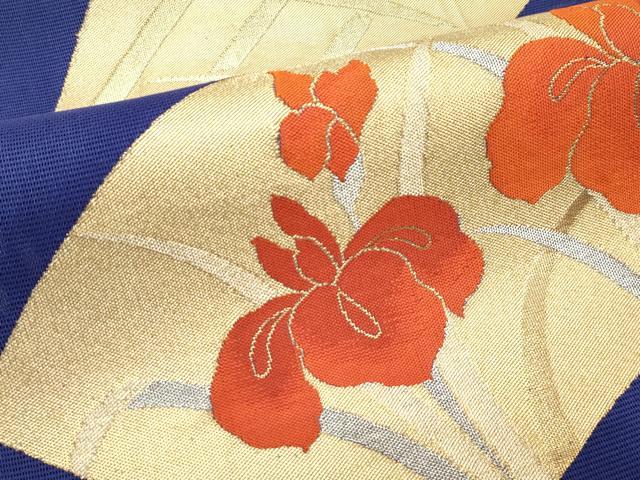 平和屋着物*夏物 六通柄袋帯 地紙重ね杜若楓文 金銀糸 正絹 逸品 CABH5920rv