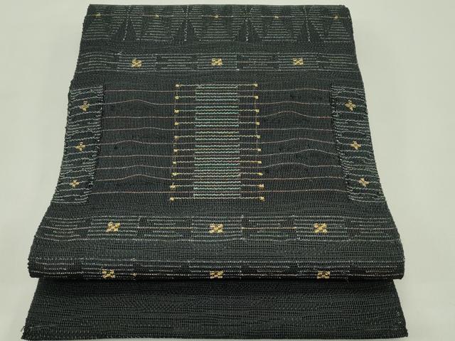平和屋着物*夏物 八寸名古屋帯 幾何学文様 黒地 金糸 正絹 逸品 CABH5921rv