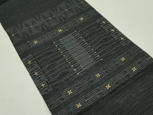 平和屋着物*夏物 八寸名古屋帯 幾何学文様 黒地 金糸 正絹 逸品 CABH5921rv