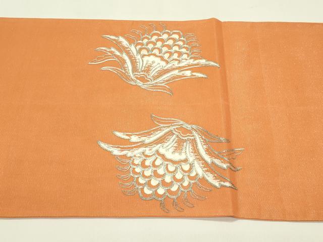 平和屋着物*夏物 太鼓柄袋帯 総刺繍 駒刺繍 更紗花文 銀糸 正絹 逸品 CABH5927rv