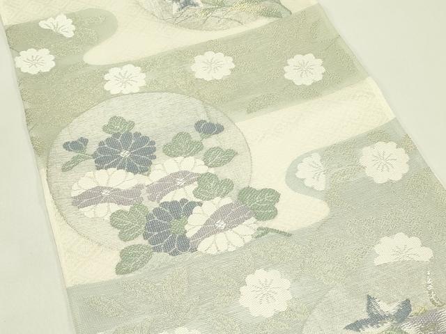 平和屋着物*夏物 六通柄袋帯 エ霞花文 金銀糸 正絹 逸品 CABH5936rv