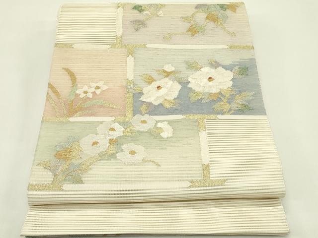 平和屋着物*夏物 太鼓柄袋帯 すくい織 草花文 金銀糸 正絹 逸品 CABH5937rv