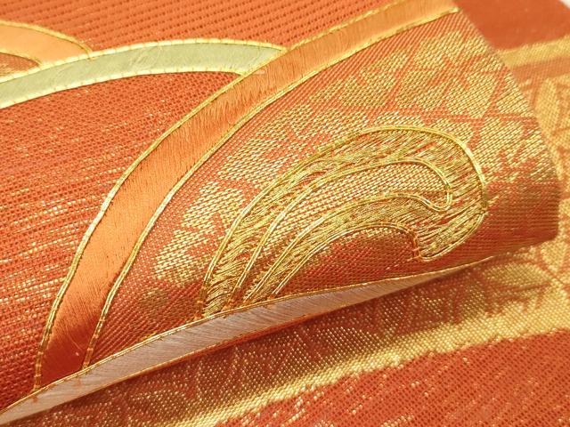 平和屋着物*夏物 六通柄袋帯 駒刺繍 立波七宝花文 金糸 正絹 逸品 未使用 CABH5967rv