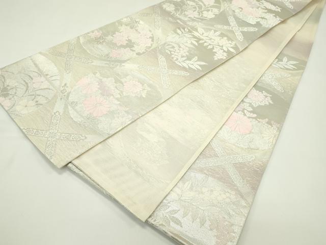 平和屋着物*夏物 六通柄袋帯 草花丸文 銀糸 正絹 逸品 未使用 CABH5974rv