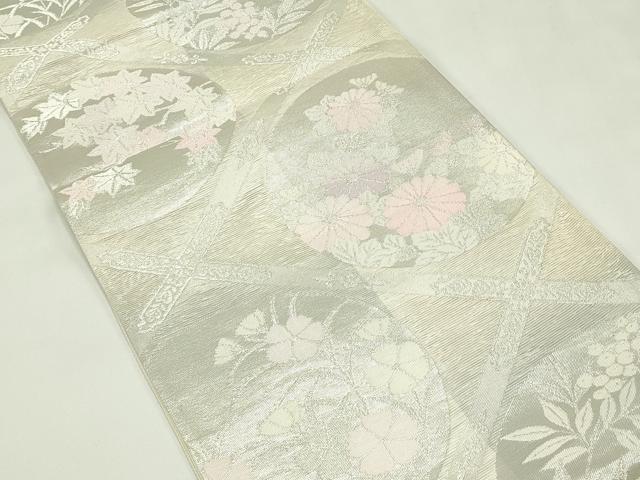 平和屋着物*夏物 六通柄袋帯 草花丸文 銀糸 正絹 逸品 未使用 CABH5974rv
