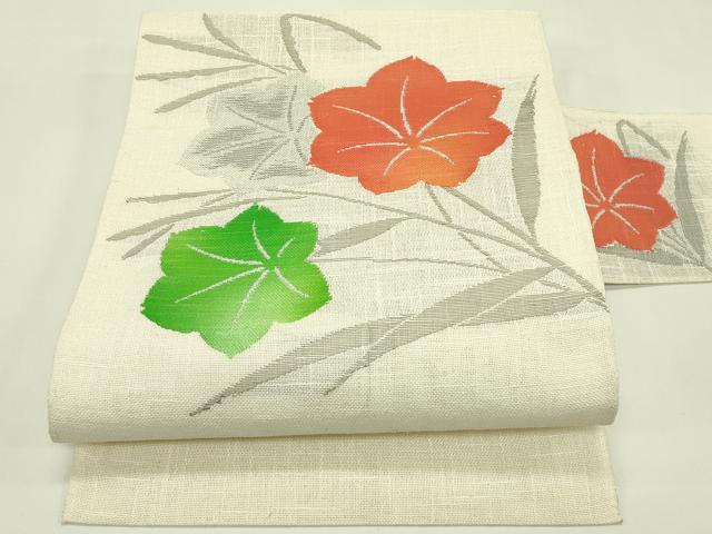 平和屋着物*夏物 八寸名古屋帯 草花文 銀糸 CABH5981rv