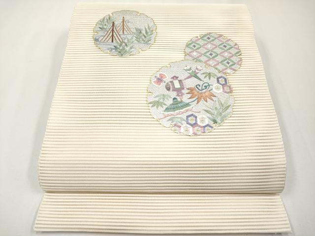 平和屋着物*夏物 八寸名古屋帯 絽綴れ 総刺繍 雪輪宝尽くし 金銀彩 正絹 逸品 CABH6002tx
