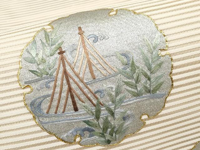 平和屋着物*夏物 八寸名古屋帯 絽綴れ 総刺繍 雪輪宝尽くし 金銀彩 正絹 逸品 CABH6002tx