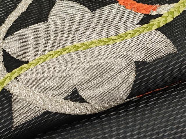 平和屋着物*夏物 九寸開き名古屋帯 唐織 楓文 黒地 銀糸 正絹 逸品 CABH6007tx