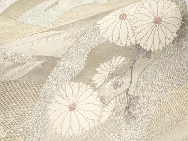 平和屋着物*夏物 六通柄袋帯 唐織 地紙枝花文 銀糸 正絹 逸品 CABH6016tx