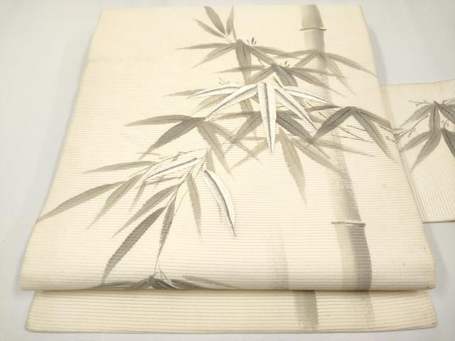 平和屋着物*夏物 九寸名古屋帯 作家物 手描き 刺繍 笹竹文 正絹 逸品 CABH6024tx