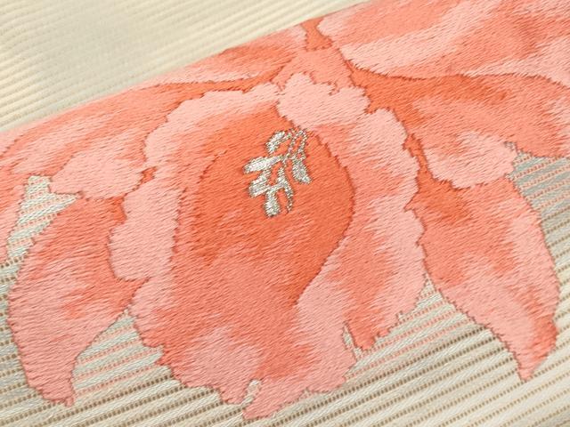 平和屋着物*夏物 九寸名古屋帯 唐織 牡丹 銀糸 正絹 逸品 CABH6025tx